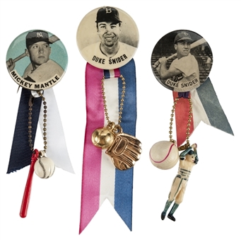 1950s Mickey Mantle and Duke Snider Pin Back Charms (Lot of 3)